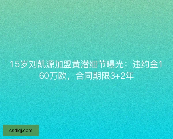 15岁刘凯源加盟黄潜细节曝光：违约金160万欧，合同期限3+2年